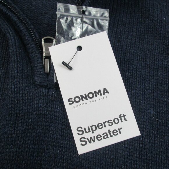 Sonoma Goods for Life Supersoft Sweater Men 2XL Blue Knit Ribbed Hem Quarter Zip - Picture 6 of 11
